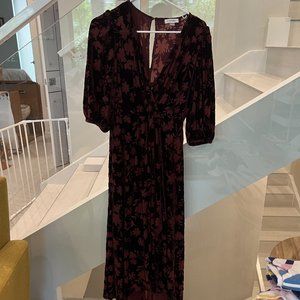 Calvin Klein Burgundy Long Velvet Floral Dress
